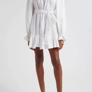 Ramy Brook Kayleigh White Long Sleeve Cotton Dress with Belt NWT